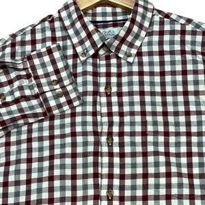 Croft Barrow Button Down Shirt Mens Large Burgundy Gray White Gingham Check